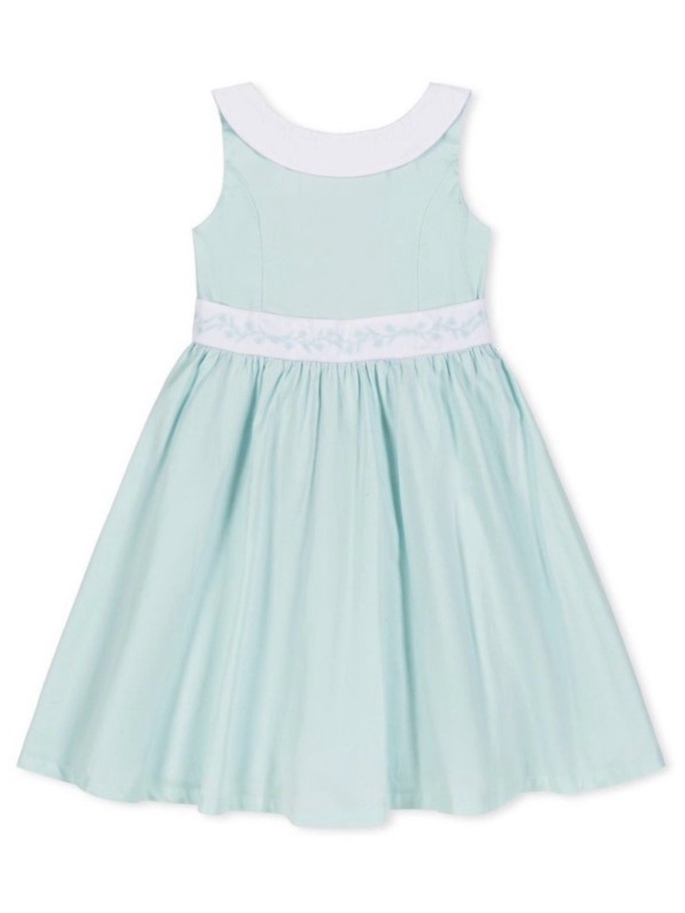 Girls' Light Aqua Sleeveless Formal Dress with White Trim